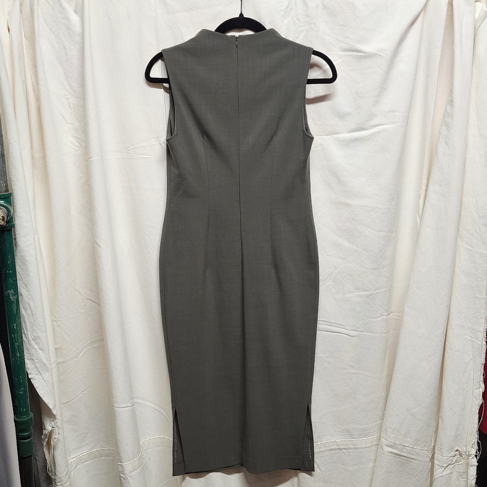THEORY Olive Green Stretch Wool Sleevless High Neck Dress, Size 4 - Picture 3 of 7